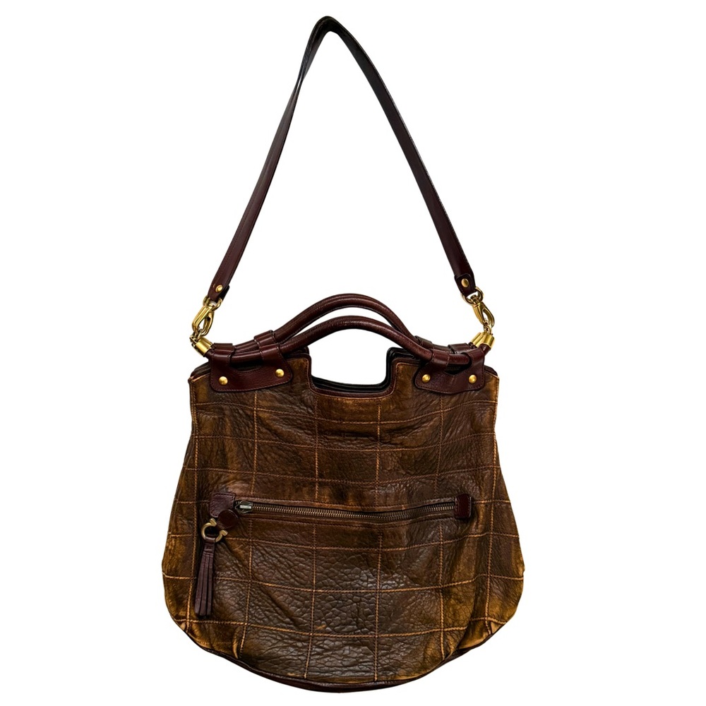 Salvatore Ferragamo Brown Textured Shoulder Bag